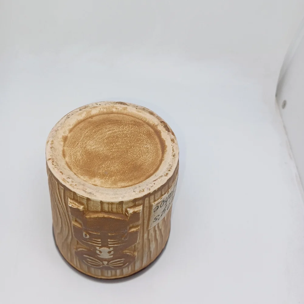 Vtg Harveys Lake Tahoe Bucket Tiki Mug Block Font Print Brown Glaze OMC Otagiri